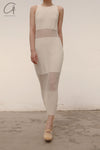 SWAYING/KNIT See-Through Panel Sleeveless Dress SW22SSL05 Apricot PS49